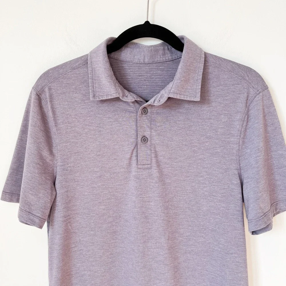 Lululemon Evolution Short Sleeve Polo Heathered Dusky Lavender Mens Small Preppy